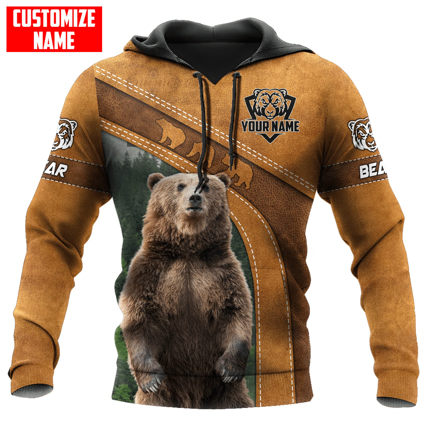 Custom Name Bear On Hoodie, Bear Hoodie, Cool Bear Leather Pattern Hoodie For Bear Lovers SO0488