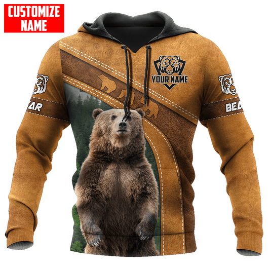 Custom Name Bear On Hoodie, Bear Hoodie, Cool Bear Leather Pattern Hoodie For Bear Lovers SO0488