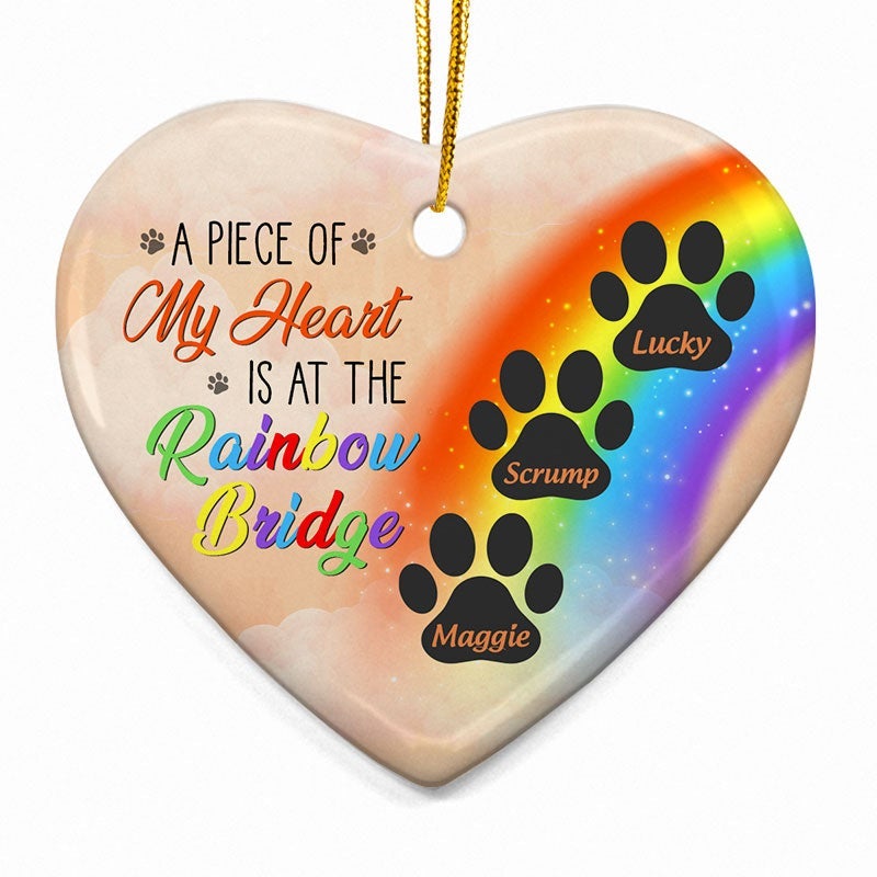 A Piece Of My Heart Is At The Rainbow Bridge Car Hanging Ornament Dog Memorial Heart Ornament OO0072