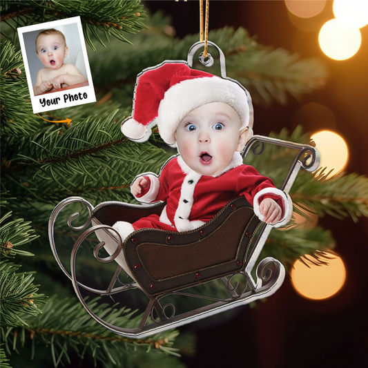 Adorable Newborn Baby - Personalized Babys Photo First Christmas Ornament, Custom First Christmas Baby Photo Ornament 2024 ON0007