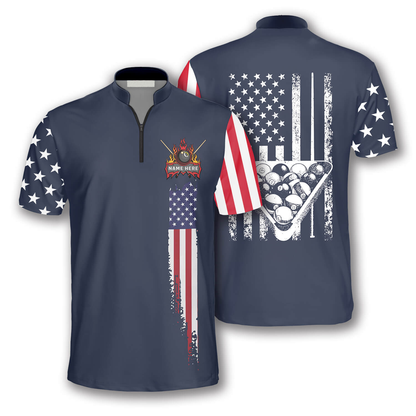 American Flag Navy Custom Billiard Jerseys for Men, Best Gift for Billiard Lover, Flag USA Billiard Shirt SO1039