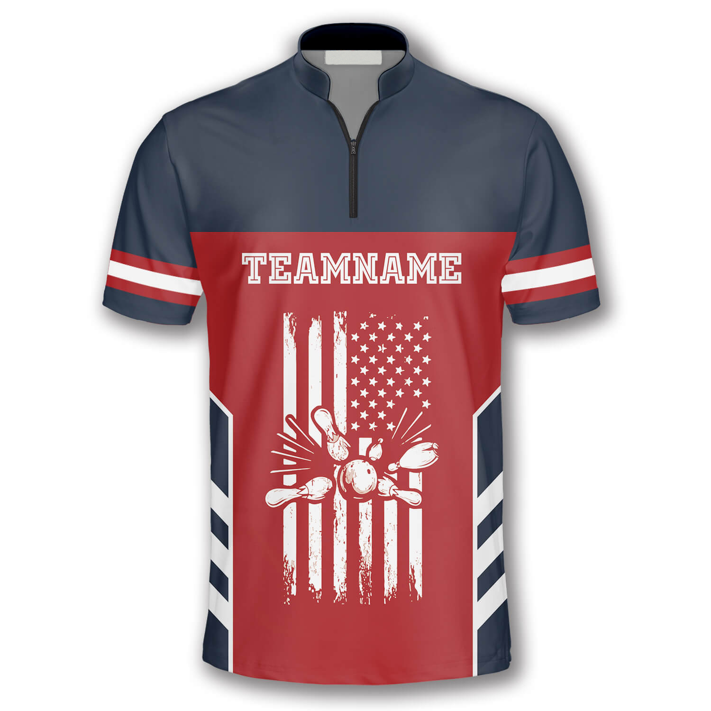 American Flag Red Navy Custom Bowling Jerseys for Men, Personalized Bowling Jersey Shirt, Flag Shirt SO0882