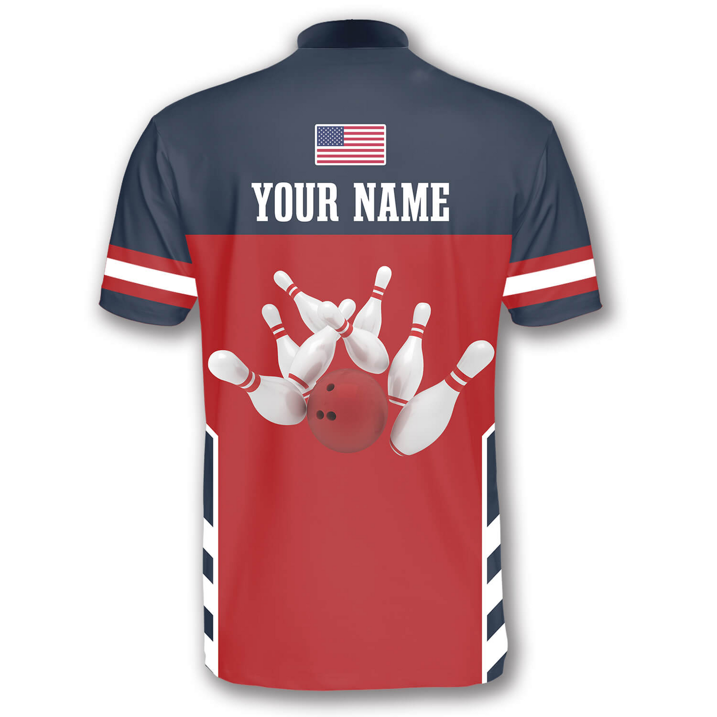 American Flag Red Navy Custom Bowling Jerseys for Men, Personalized Bowling Jersey Shirt, Flag Shirt SO0882