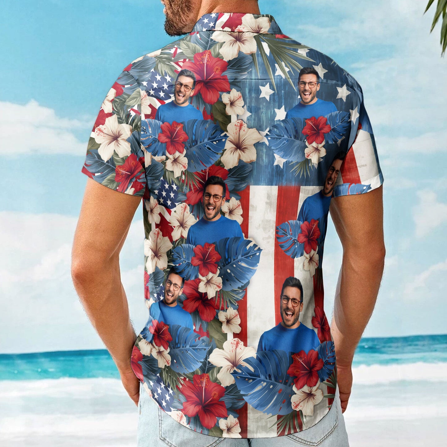 American Flag Tropical Independence Day Vintage Aloha - Custom Photo Hawaiian Shirts HA0052