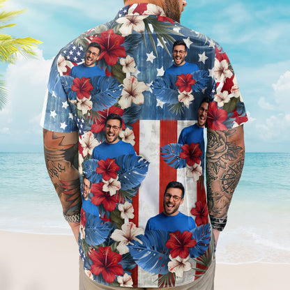 American Flag Tropical Independence Day Vintage Aloha - Custom Photo Hawaiian Shirts HA0052