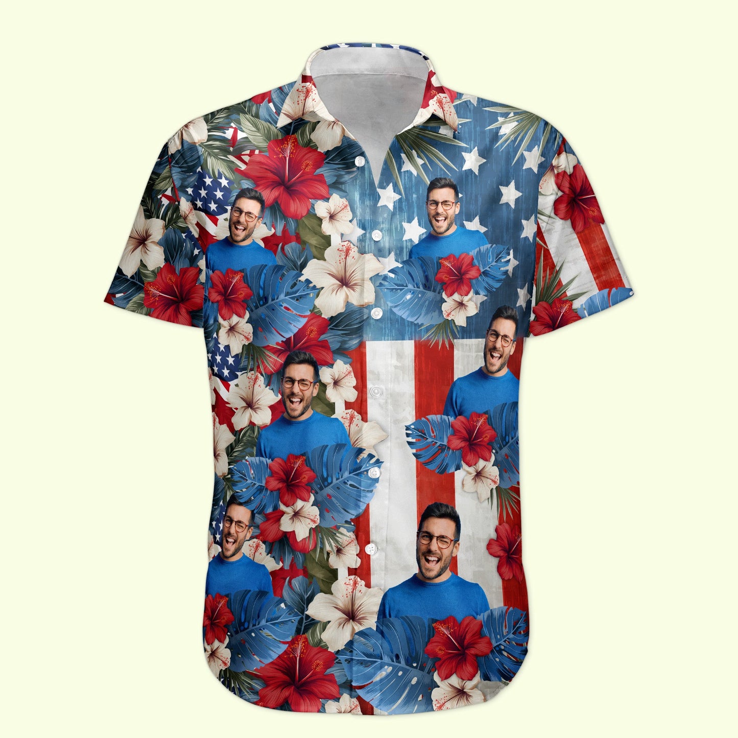 American Flag Tropical Independence Day Vintage Aloha - Custom Photo Hawaiian Shirts HA0052