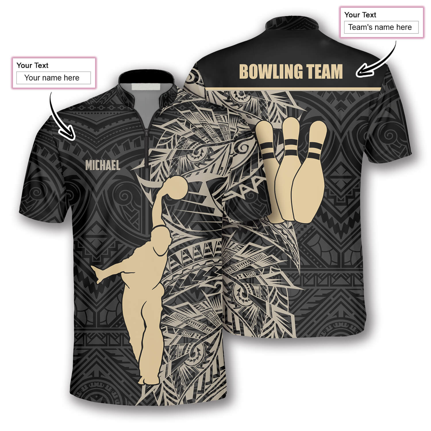 Apricot Bowling Player Custom Bowling Jerseys for Men, Tribal Bowling Shirt, Custom Bowling Shirt SO0679