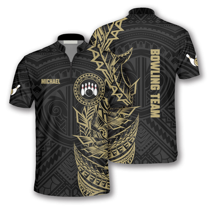 Golden Tribal Custom Bowling Jerseys for Men, Perfect Shirt for Bowling Lover, Bowling Jersey Shirt SO0538