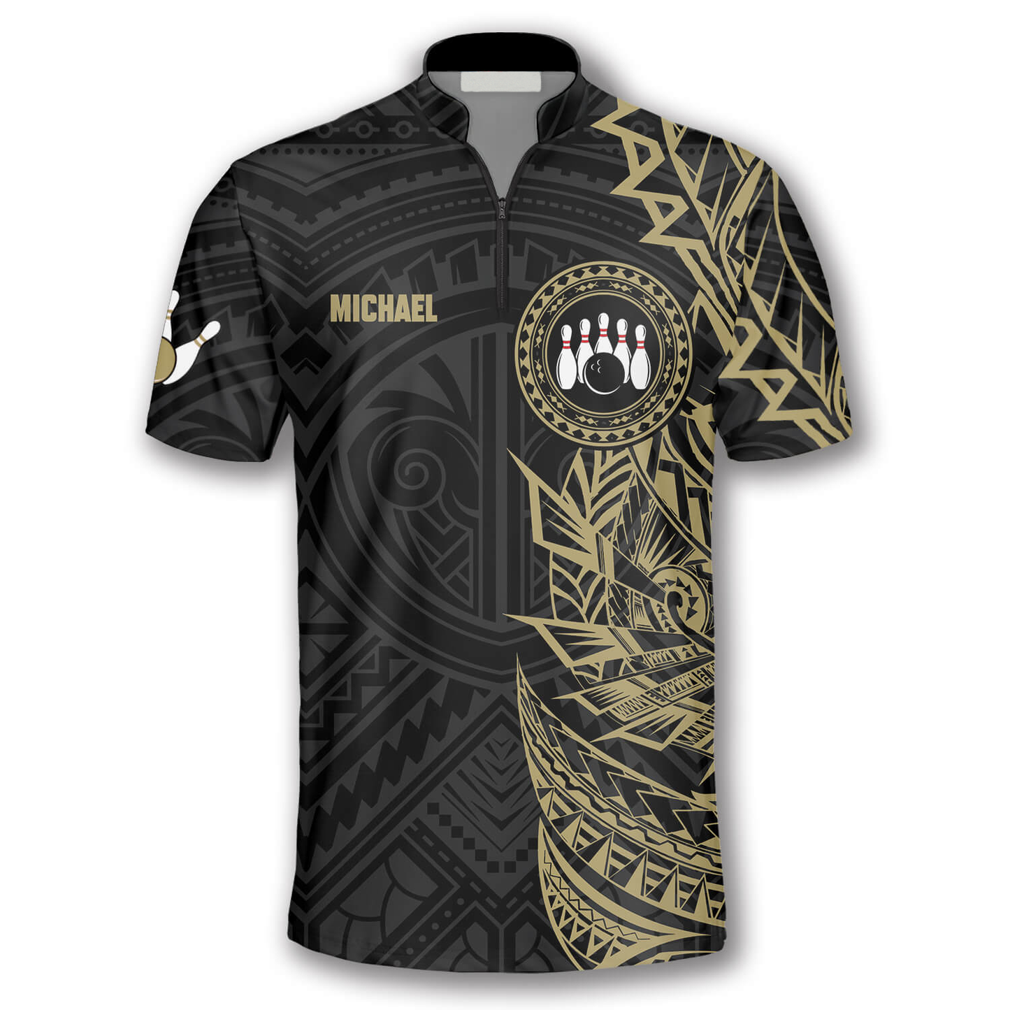 Golden Tribal Custom Bowling Jerseys for Men, Perfect Shirt for Bowling Lover, Bowling Jersey Shirt SO0538