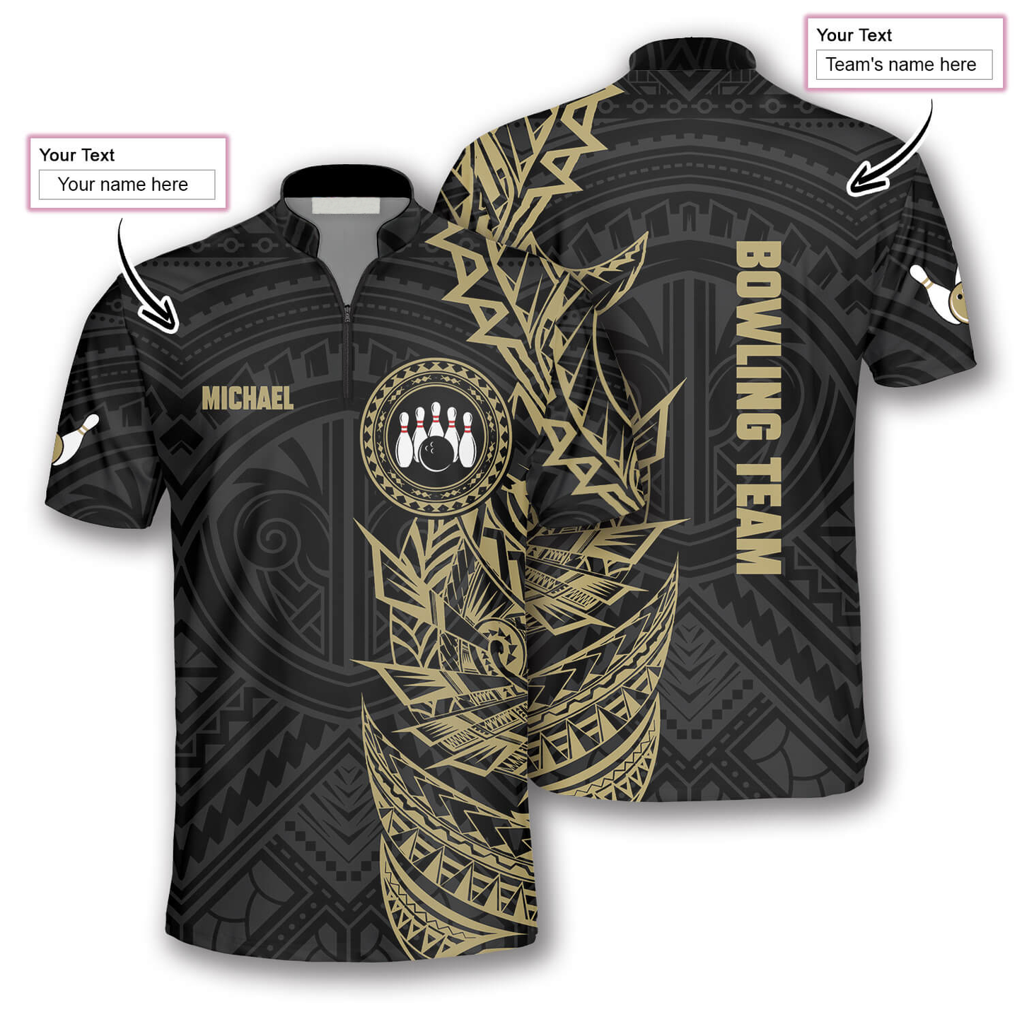 Golden Tribal Custom Bowling Jerseys for Men, Perfect Shirt for Bowling Lover, Bowling Jersey Shirt SO0538