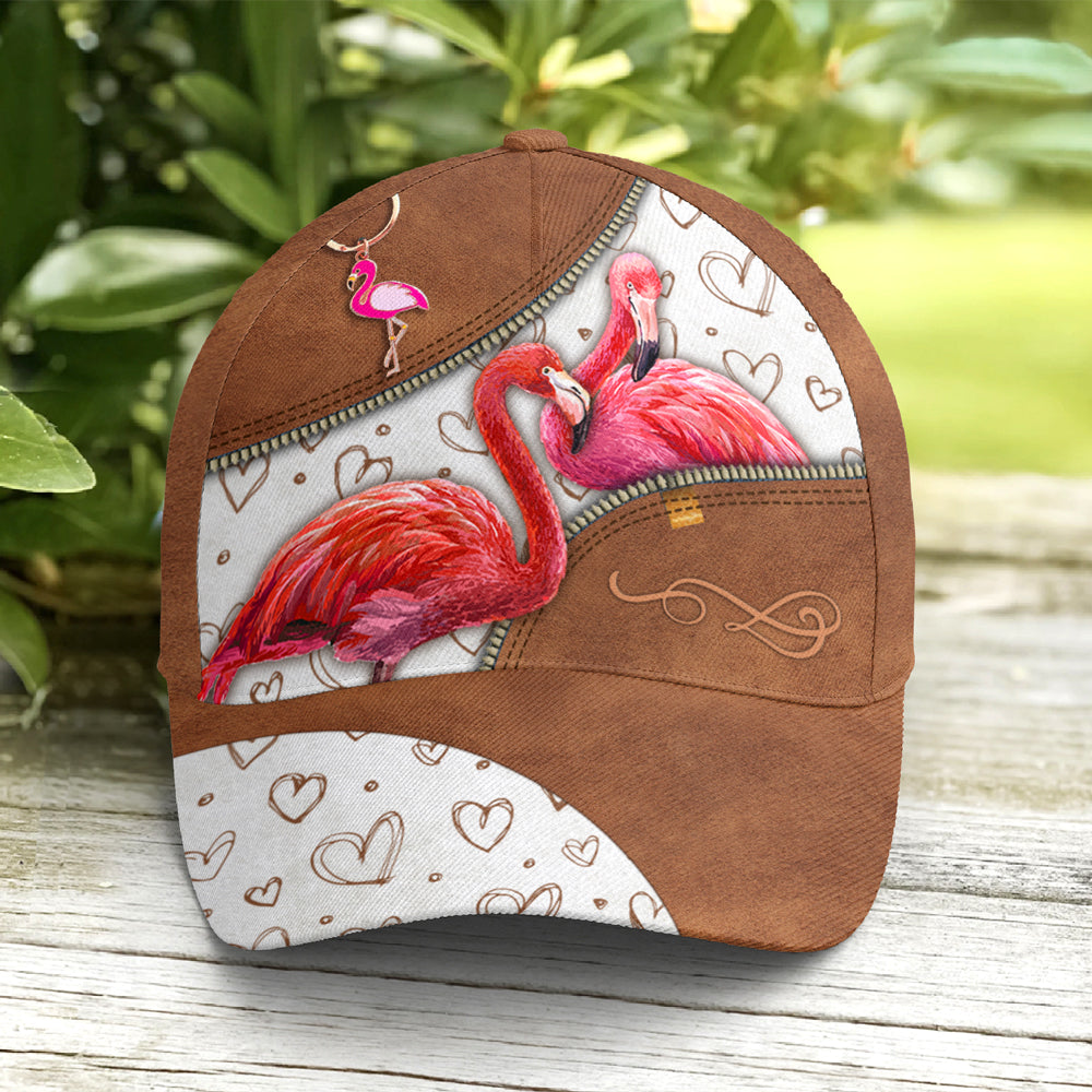 Couple Flamingo Heart Pattern Leather Style Baseball Cap Lasfour CO0796