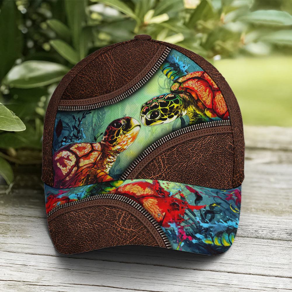 Sea Turtle Ocean Theme Leather Style Baseball Cap Lasfour CO0816