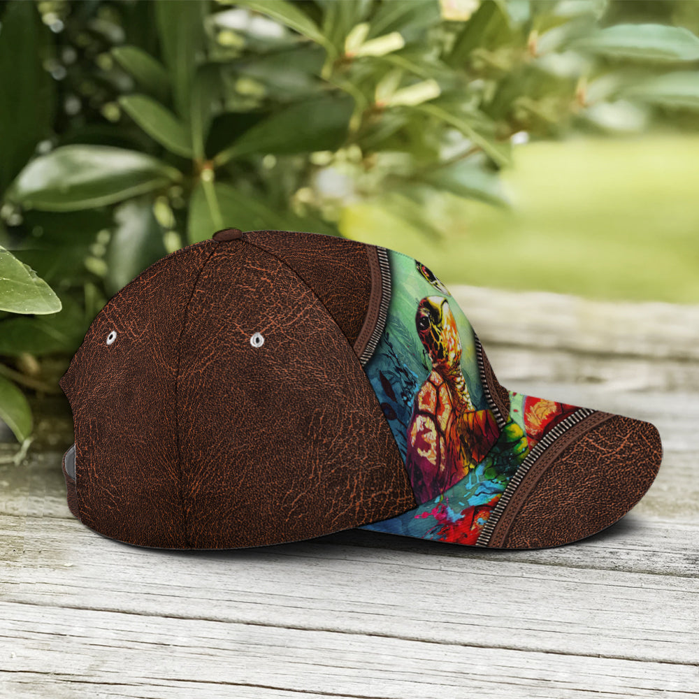 Sea Turtle Ocean Theme Leather Style Baseball Cap Lasfour CO0816