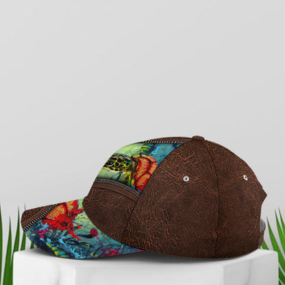 Sea Turtle Ocean Theme Leather Style Baseball Cap Lasfour CO0816