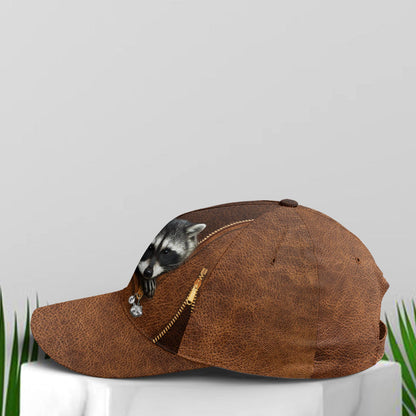 Lovely Funny Racoon Leather Style Baseball Cap Lasfour CO0783