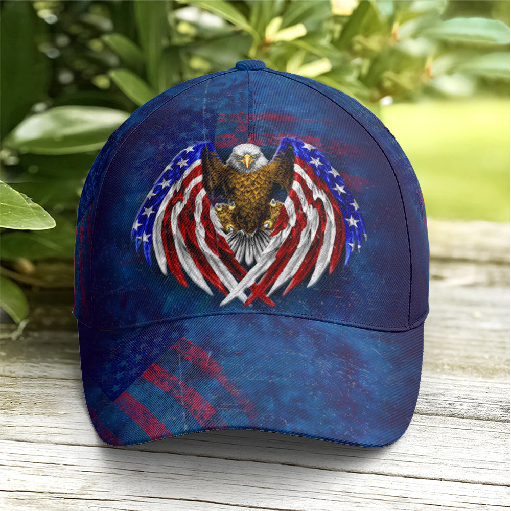 American Flag Eagle Wings Blue Baseball Cap Lasfour CO0972