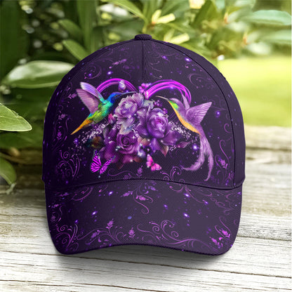 Purple Floral Couple Hummingbird Baseball Cap Lasfour CO0952