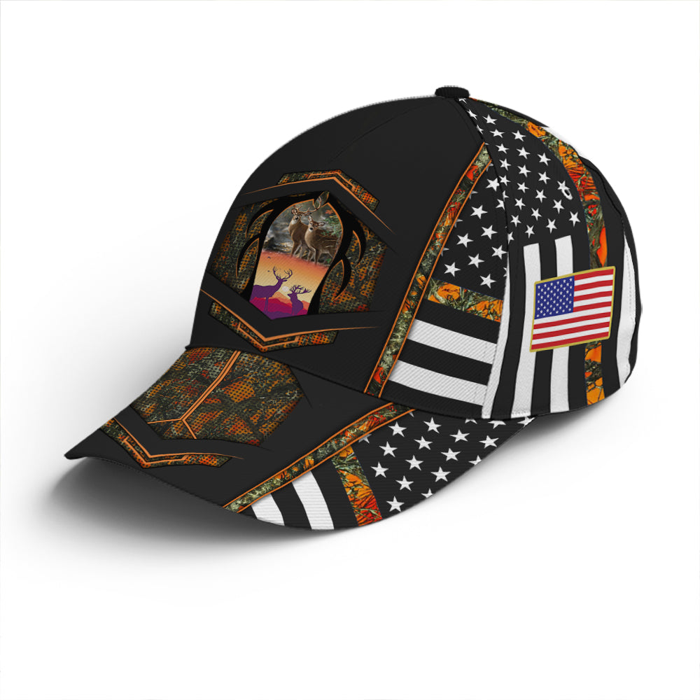 Hunting Orange Camouflage US Flag Baseball Cap Lasfour CO0766