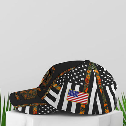 Hunting Orange Camouflage US Flag Baseball Cap Lasfour CO0766