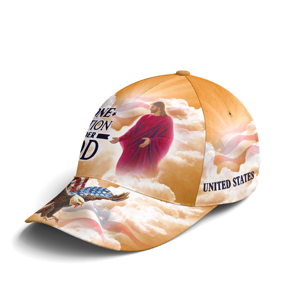 One Nation Under God Baseball Cap For Jesus Lovers Drawing Vector Style Yellow Lasfour CO0976