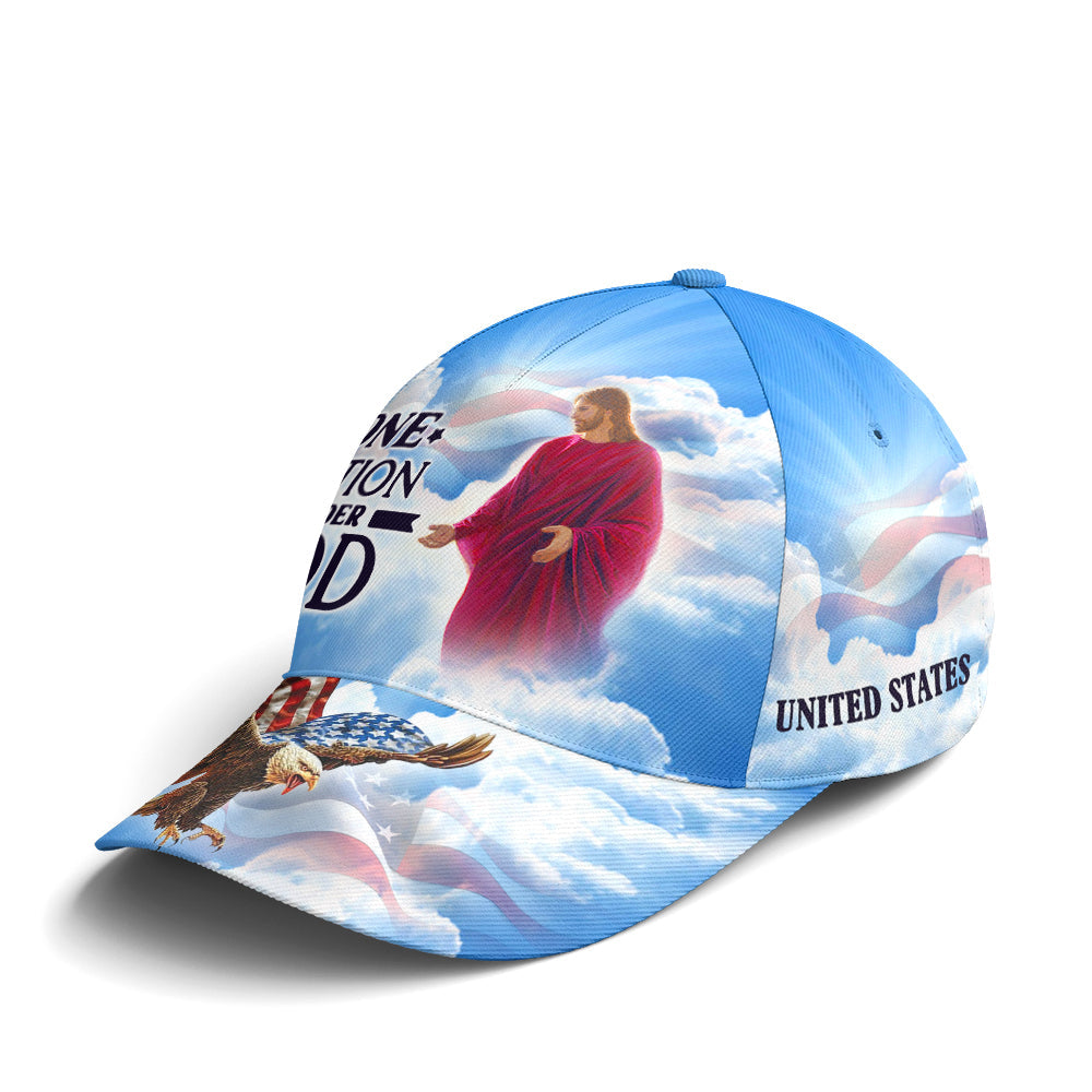 One Nation Under God Baseball Cap For Jesus Lovers Drawing Vector Style Blue Lasfour CO0977