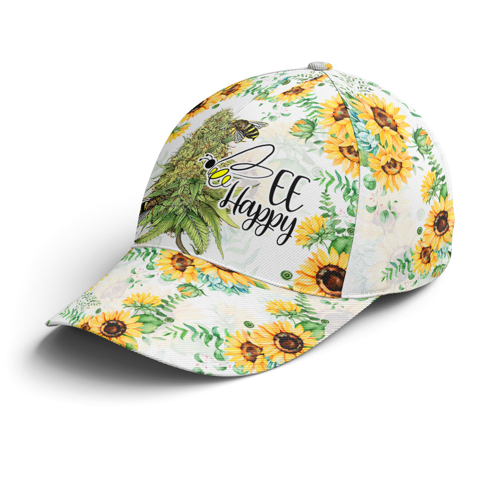 Bee happy Sunflower Pattern Baseball Cap Lasfour CO0698