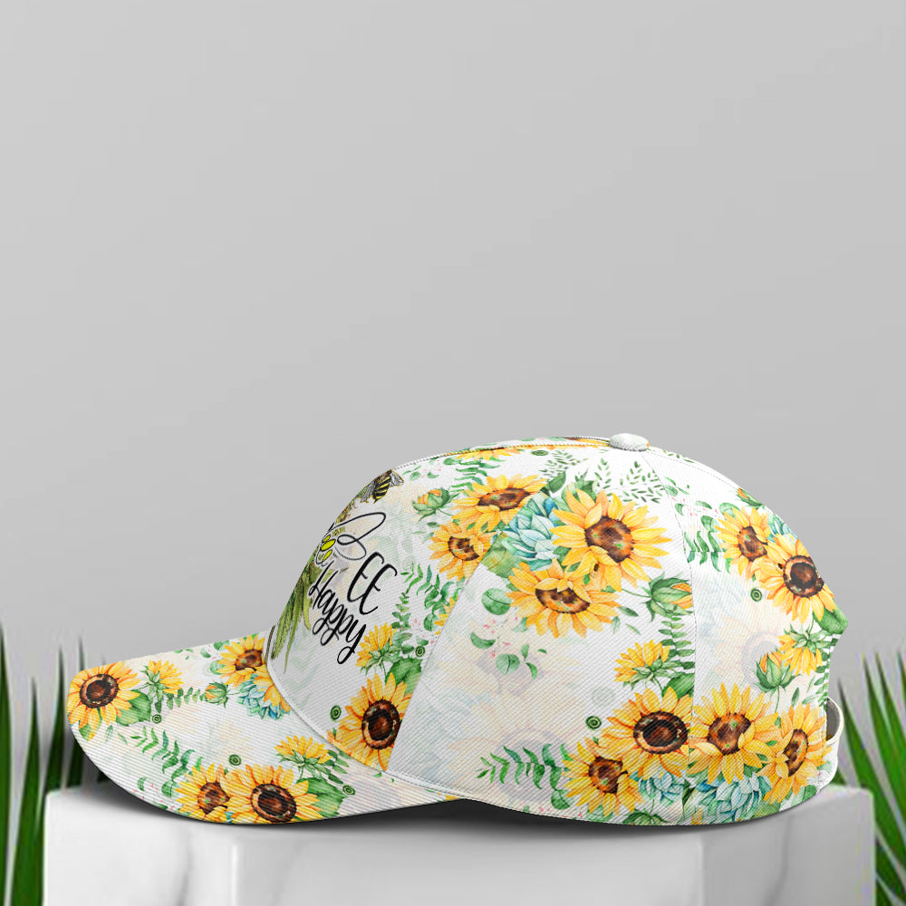 Bee happy Sunflower Pattern Baseball Cap Lasfour CO0698