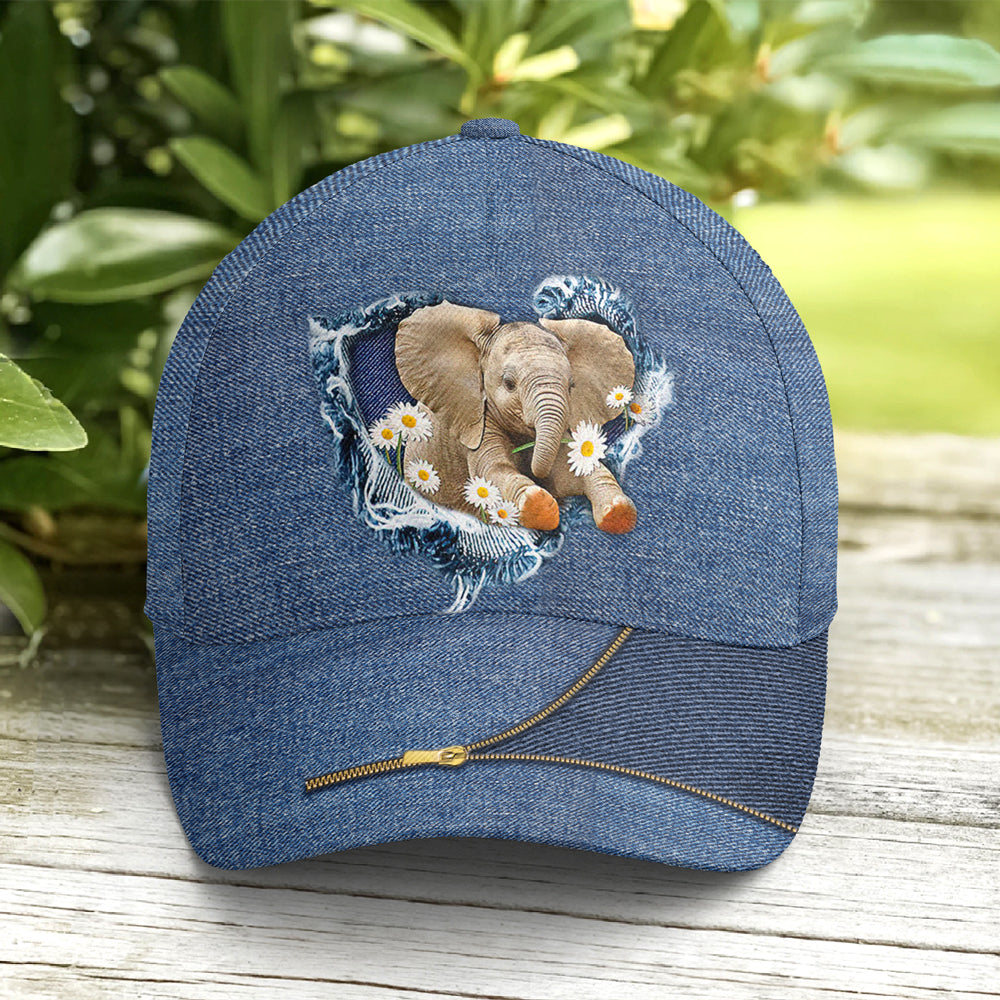 Elephant Daisy Flowers Jean Style Baseball Cap Lasfour CO0850