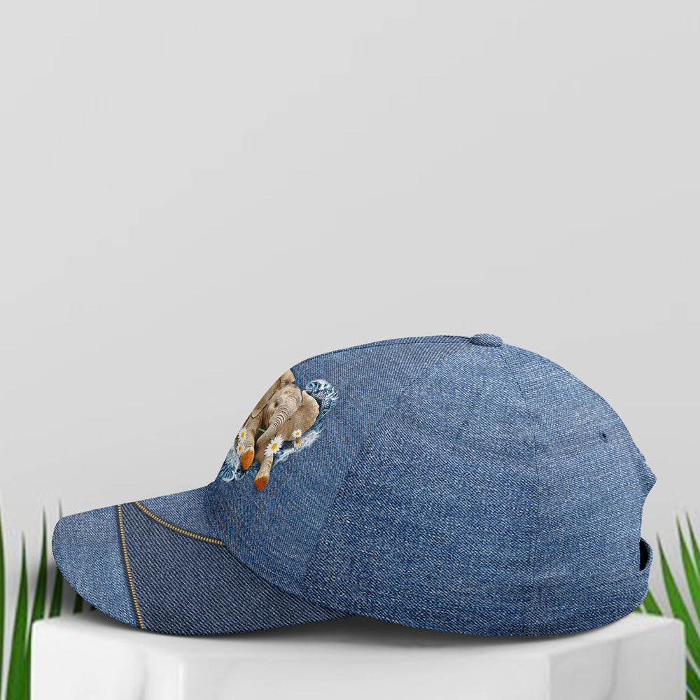 Elephant Daisy Flowers Jean Style Baseball Cap Lasfour CO0850