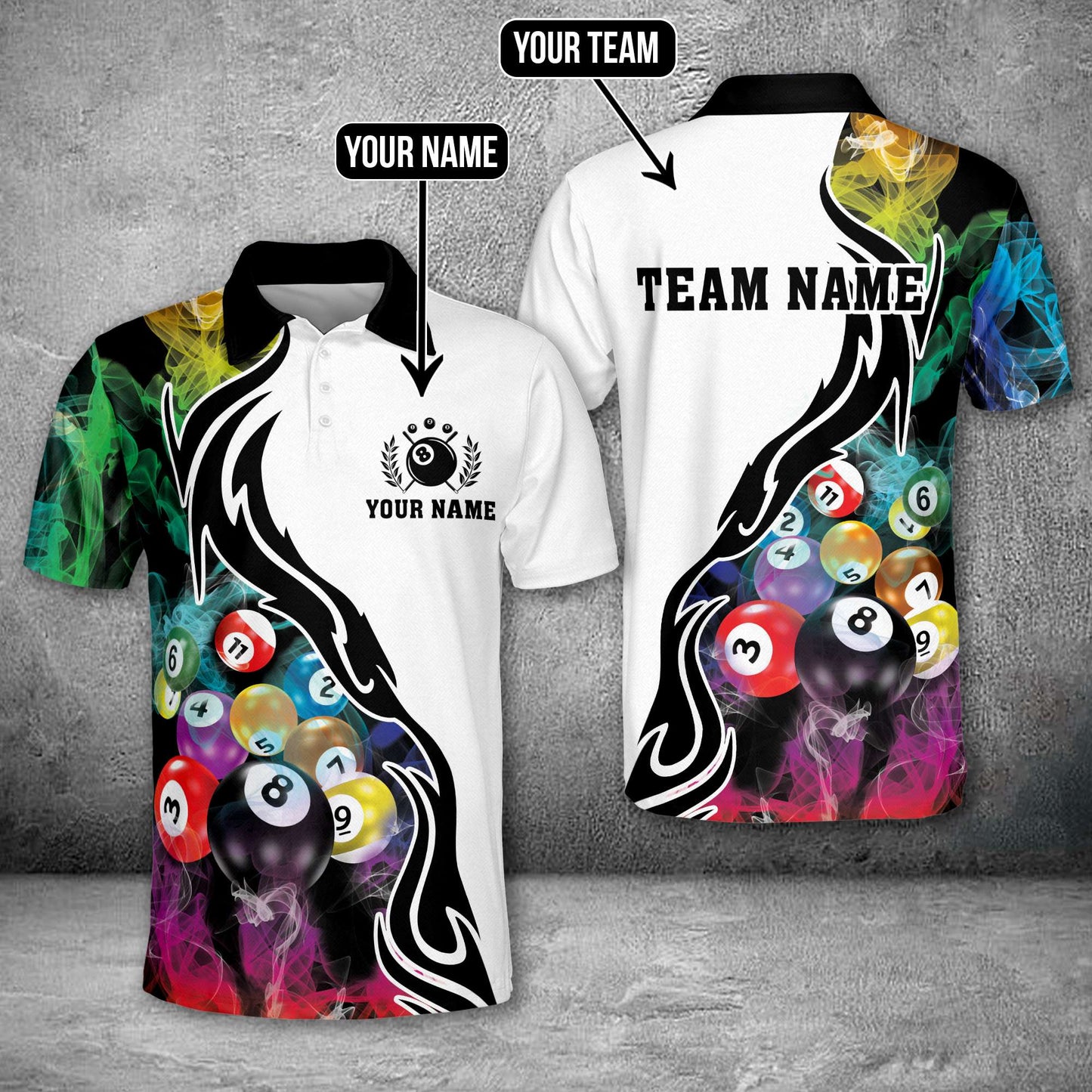 Lasfour Billiard 8 Ball Multicolor Smoke Pattern Customized Name 3D Shirt BIA0017