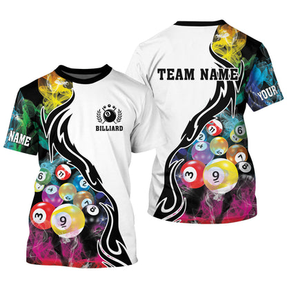 Lasfour Billiard 9 Ball Multicolor Smoke Pattern Customized Name 3D Shirt BIA0046