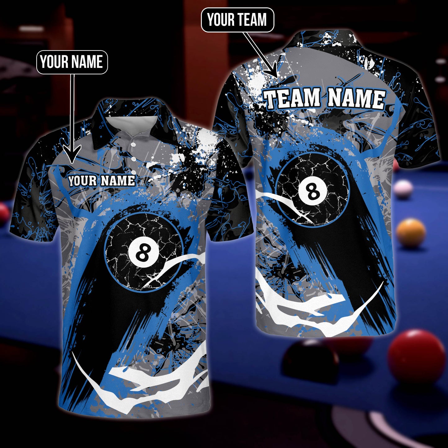 Lasfour Billiard 8 Ball Stains Personalized Name 3D Shirt (Multi Color Options) BIA0430