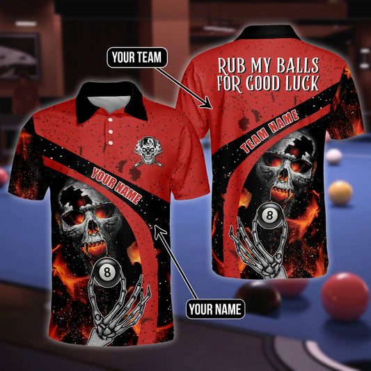 Lasfour Personalized Billiard Ball 8 Skull Team Name Player Polo Shirt BIA0693