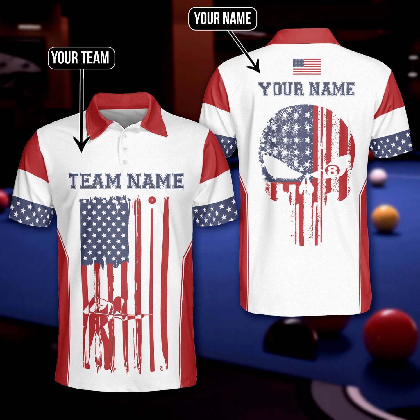 Lasfour Billiards Master Cue US Flag Personalized Name 3D Shirt BIA0744