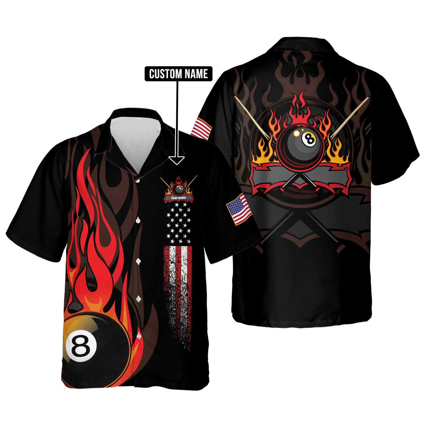 Lasfour Flame 8 Ball Billiard Pool Hawaiian Shirt BIA0778