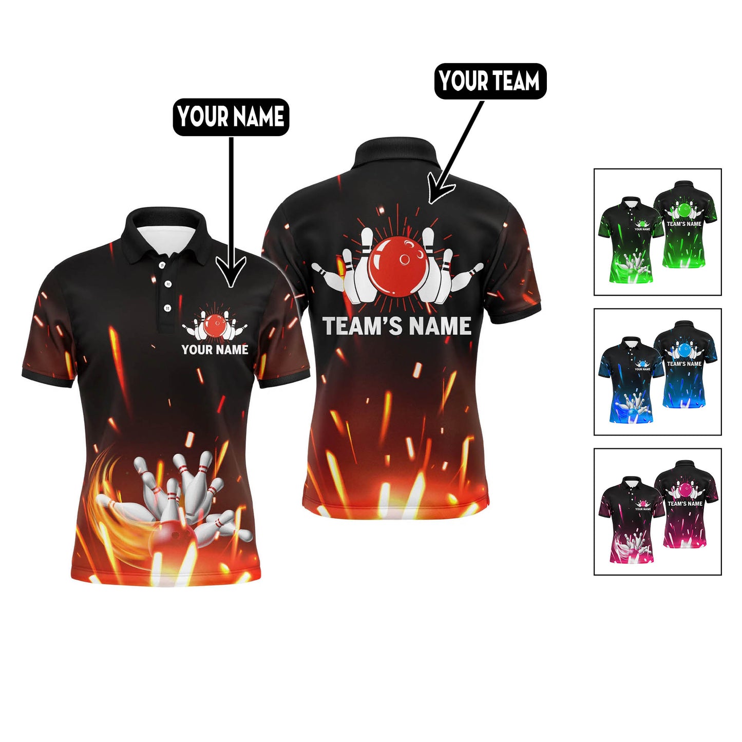 Custom Flame Bowling Polo Shirts For Team BO0061