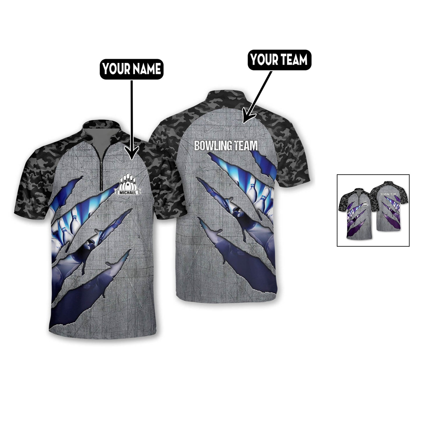 Custom Camo Bowling Polo Shirts For Team BO0069