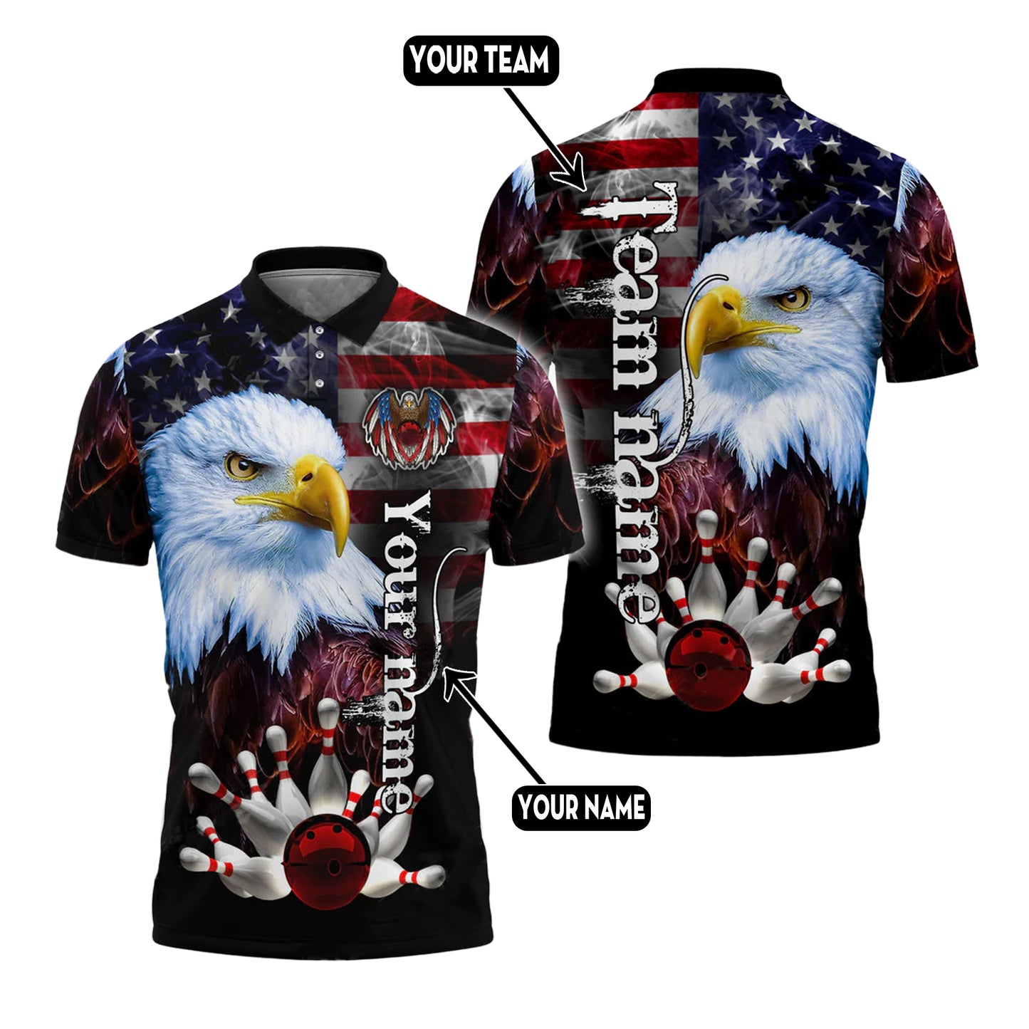 Custom Patriotic Bowling Polo Team Shirts BO0087