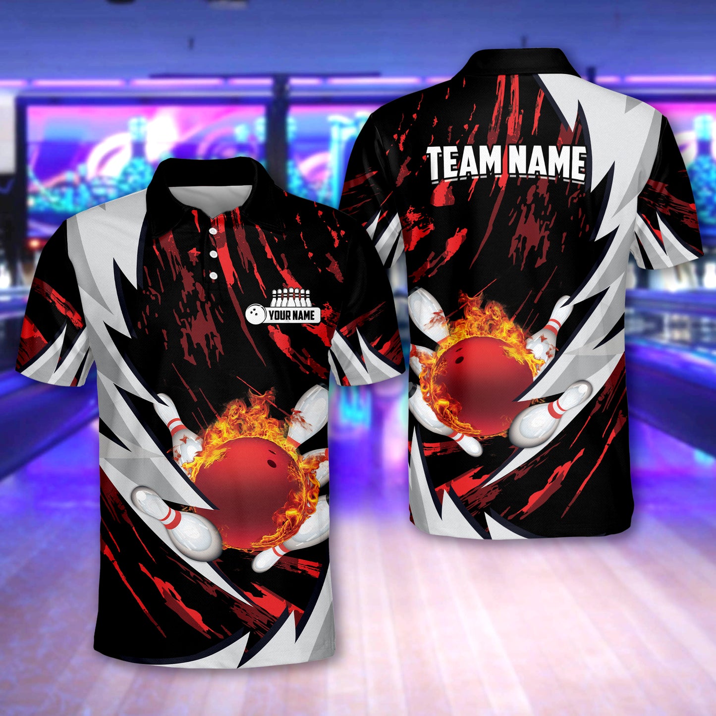 Custom Flame Bowling Polo Team Shirts BO0099