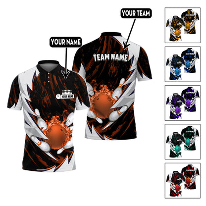 Custom Flame Bowling Polo Team Shirts BO0099