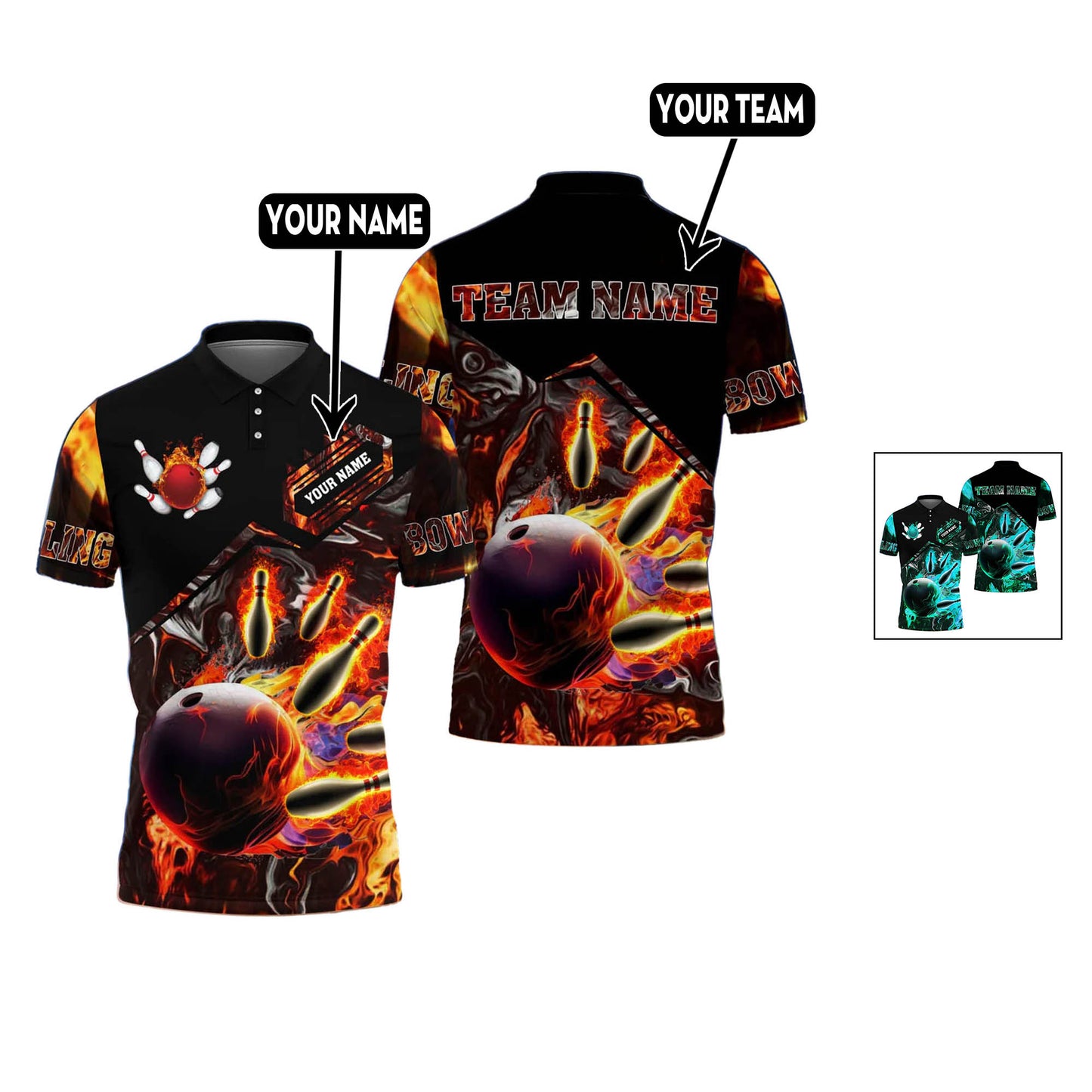 Custom Flame Bowling Polo Team Shirts BO0104