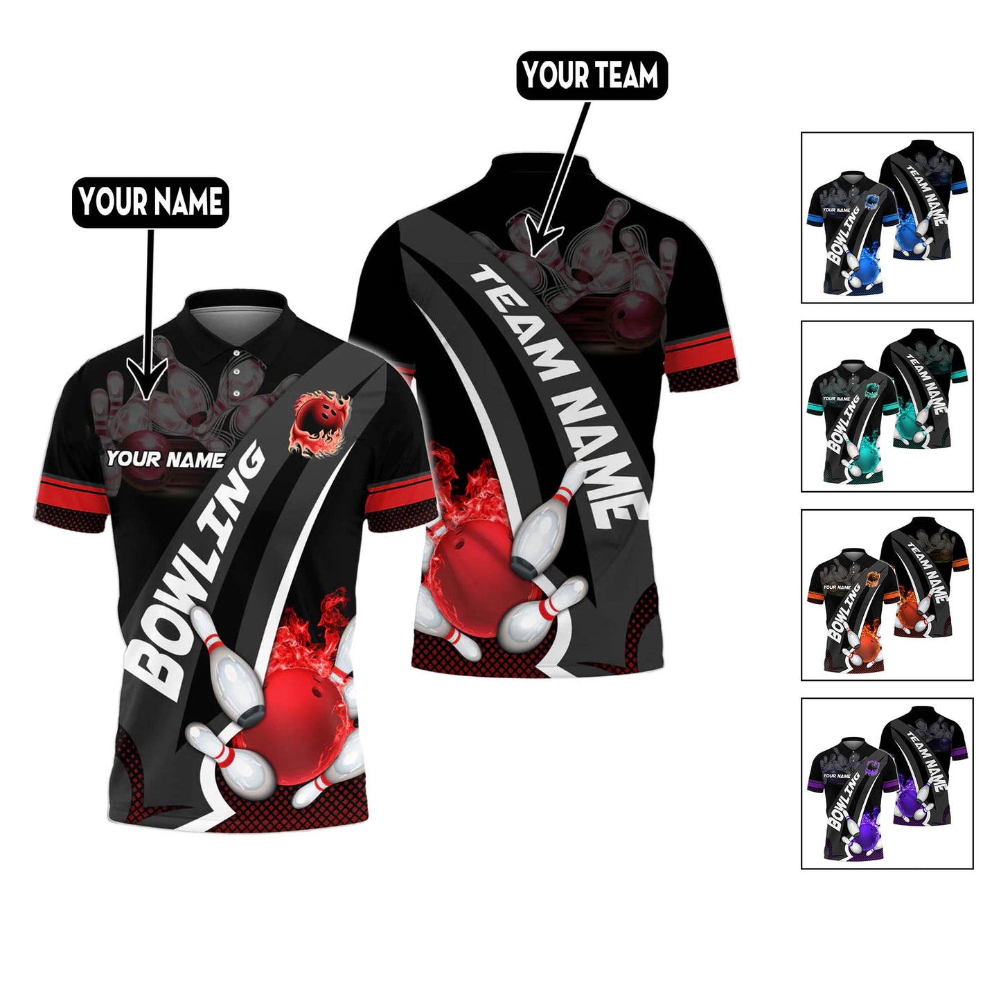 Custom Flame Bowling Polo Team Shirts BO0107