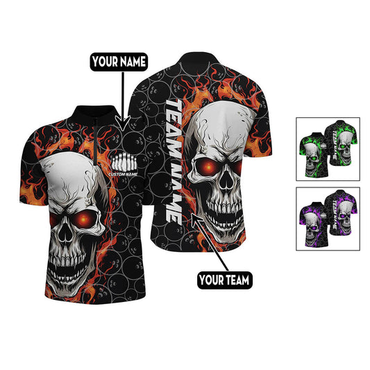 Custom Skull Flame Bowling Jersey For Team BO0155