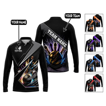 Custom Flame Bowling Polo Long Shirts BO0262