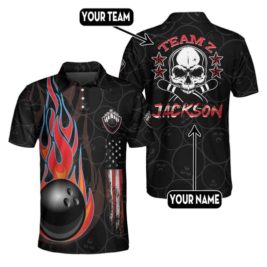 Custom Skull Flame Bowling Polo Shirts BO0315