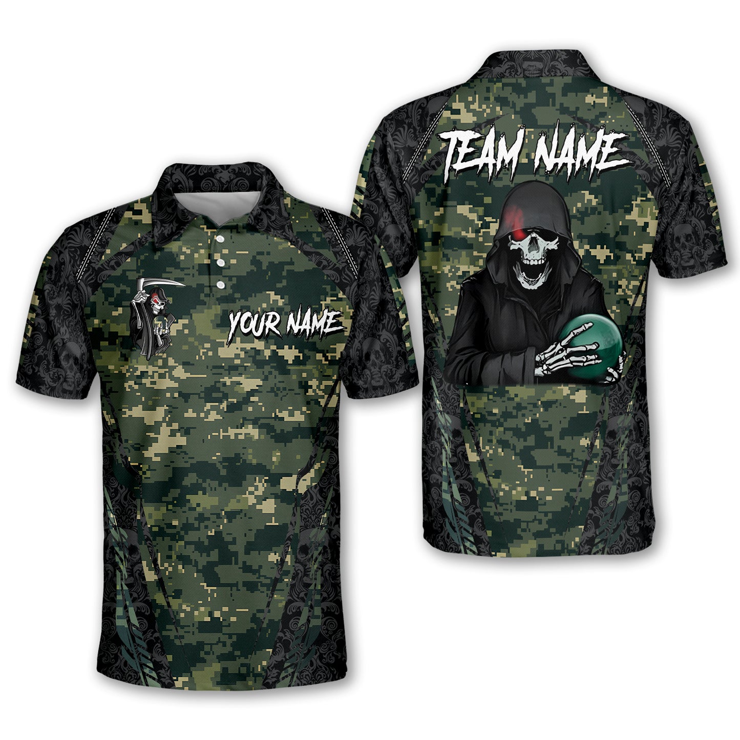 Custom Skull Camo Bowling Polo Shirts BO0334