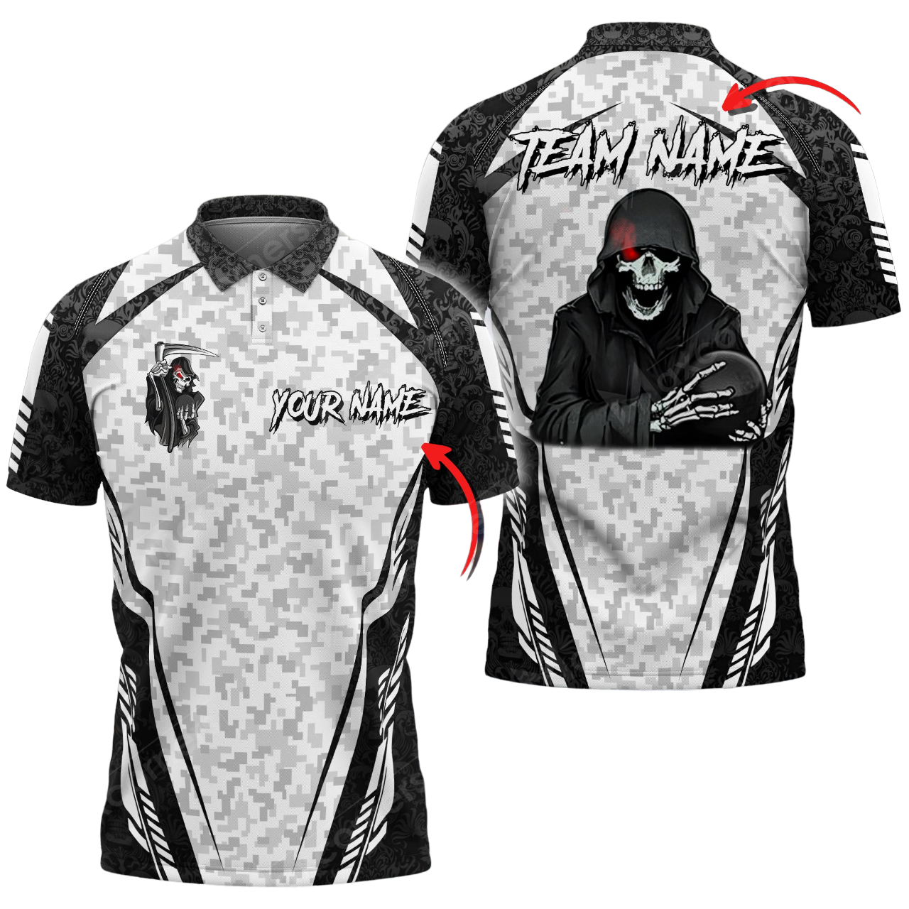 Custom Skull Camo Bowling Polo Shirts BO0334