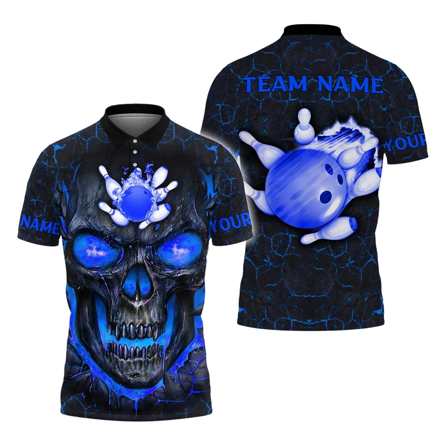 Custom Skull Flame Bowling Polo Shirts BO0335