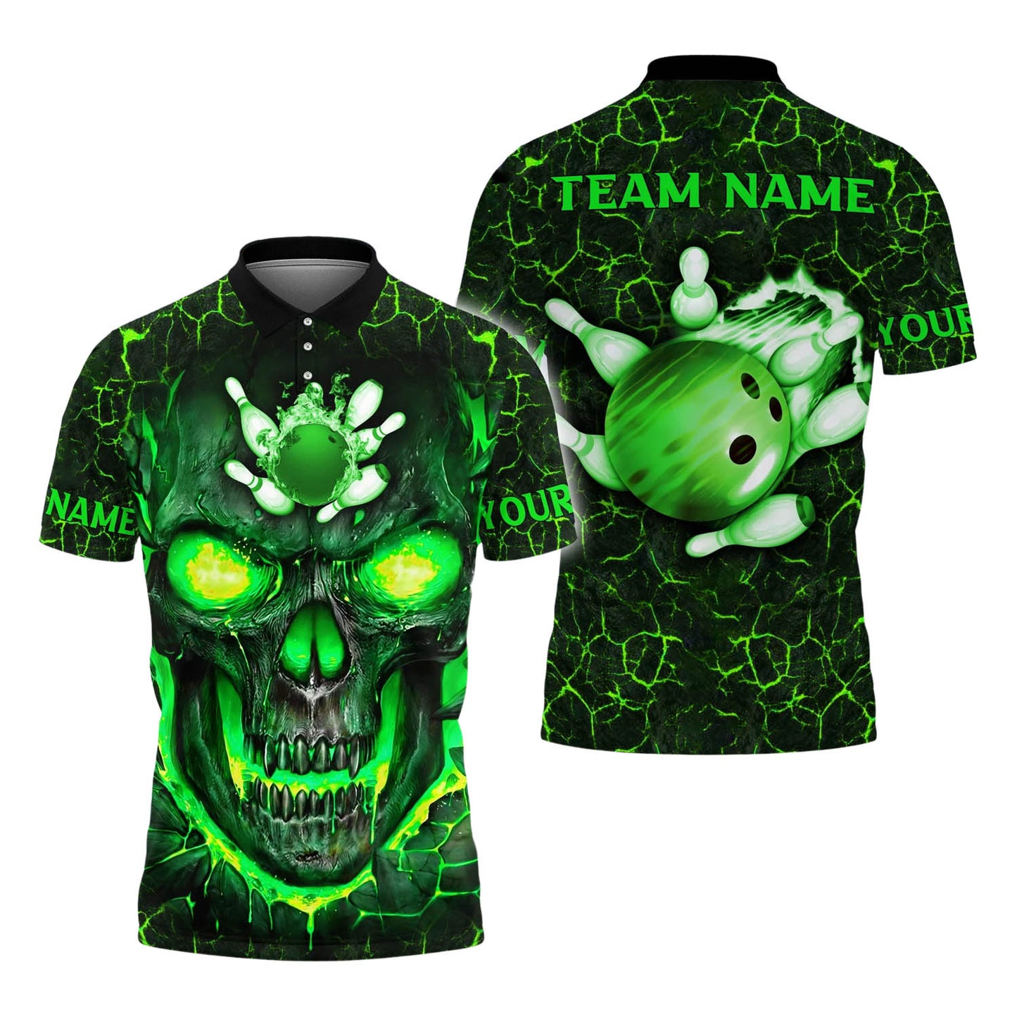 Custom Skull Flame Bowling Polo Shirts BO0335