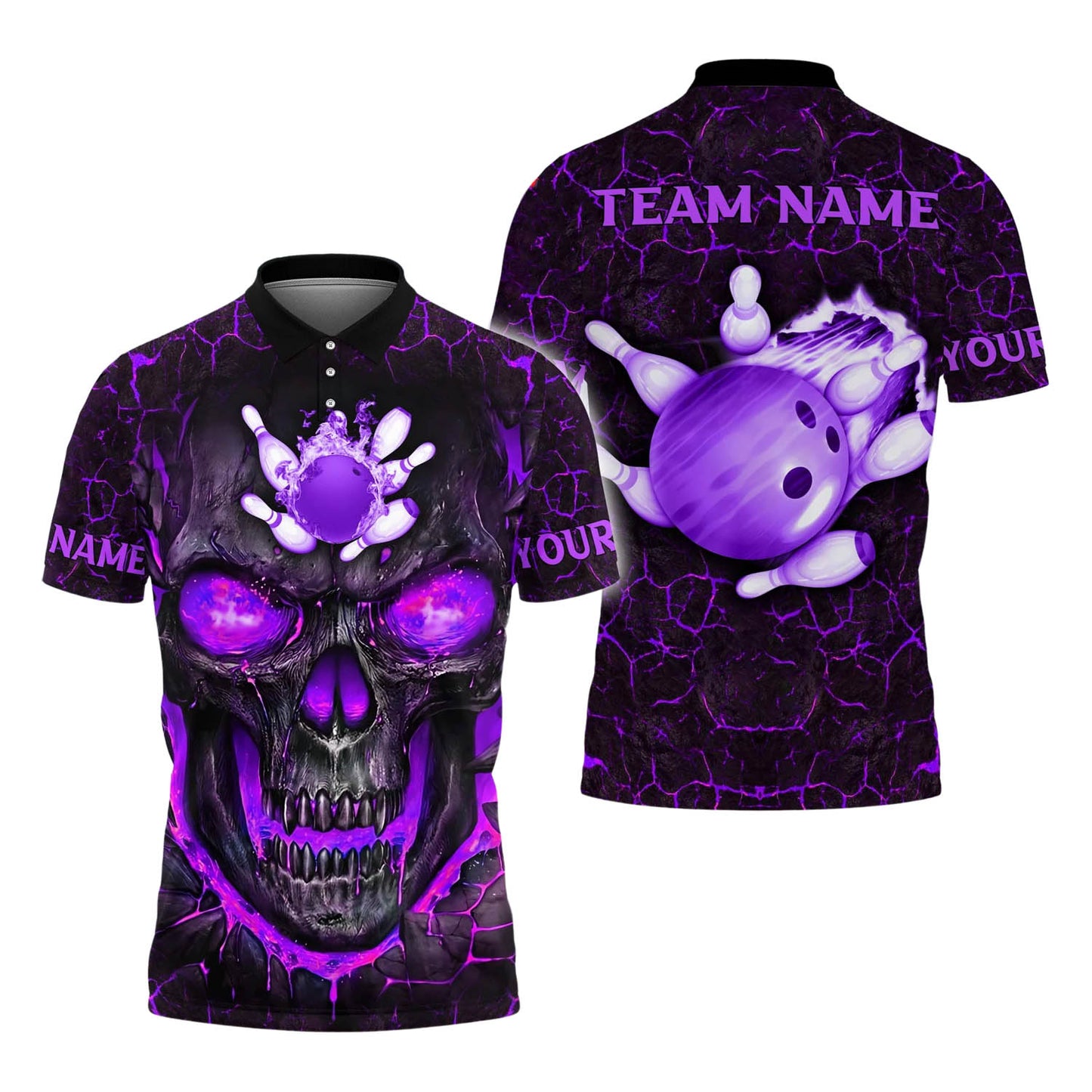 Custom Skull Flame Bowling Polo Shirts BO0335